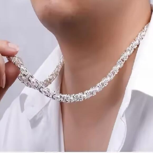 Dragon Viking Sterling Silver Byzantine Chain Link Necklace - Picture 4 of 8